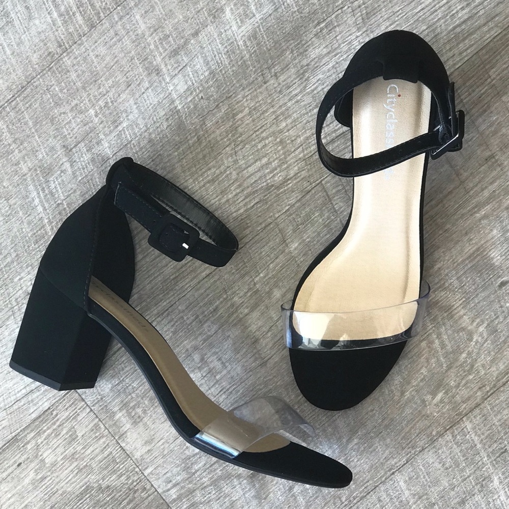Retro Amuse Black & Clear Strap Block Heel Sandal - Picture 2 of 8